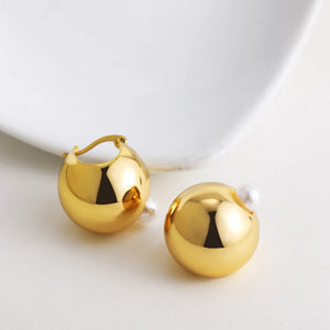 Σκουλαρίκια κρίκοι με πέρλα, κίτρινο χρυσό 15022411