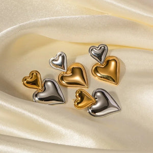 Ατσάλινα σκουλαρίκια καρδιές, καρφάκι, σε χρυσό-ασημί 16022412