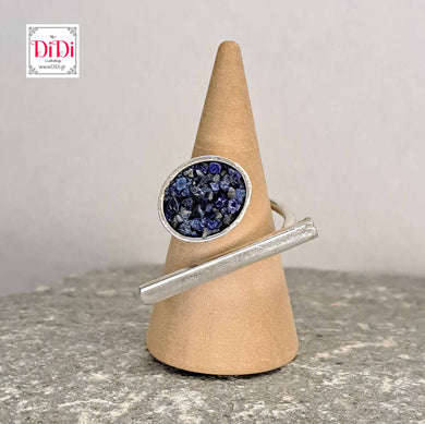 Δαχτυλίδι ορειχάλκινο με μπλε ημιπολύτιμες πέτρες, σε ασημί 2306231