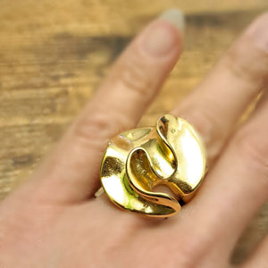 Ατσάλινο δαχτυλίδι, μεγάλο λουλούδι, σε κίτρινο χρυσό, 26022411G