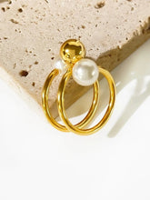 Φόρτωσε την φωτογραφία στο Gallery viewer, Ατσάλινο δαχτυλίδι τριπλό, με πέρλα σε κίτρινο χρυσό, 2402245