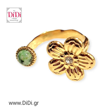 Ατσάλινο δαχτυλίδι με σχέδιο λουλούδι, ανοιγόμενο, σε κίτρινο χρυσό 2302248