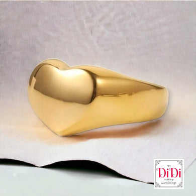 Ατσάλινο δαχτυλίδι ρετρό σεβαλιέ, καρδιά σε κίτρινο χρυσό