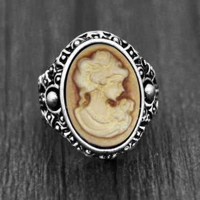 Δαχτυλίδι καμέο, καφέ - μπεζ γυναικεία φιγούρα, 1502244