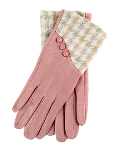 Γάντια ροζ με σχέδιο πιέ ντε πούλ και βελούδινη επένδυση