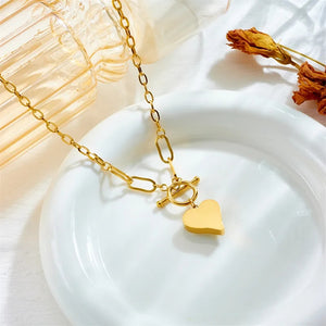 Ατσάλινο κολιέ αλυσίδα με καρδιά στρας, σε κίτρινο χρυσό 13032429