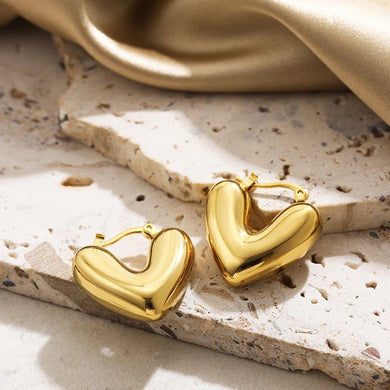 Σκουλαρίκια ατσάλινα κρίκοι σε σχήμα καρδιάς, κίτρινο χρυσό 27022416