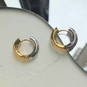 Σκουλαρίκια κρίκοι ατσάλινοι δίχρωμοι 2cm, σε κίτρινο χρυσό & ασημί