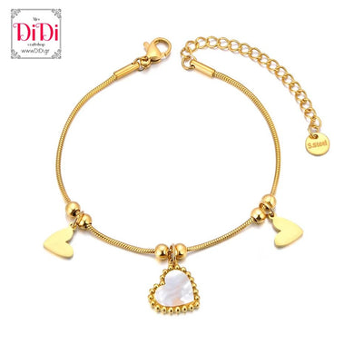 Ατσάλινο βραχιόλι αλυσίδα με κρεμαστά στοιχεία, σε κίτρινο χρυσό 19032428G