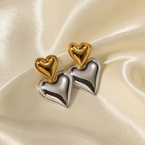 Ατσάλινα σκουλαρίκια καρδιές, καρφάκι, σε χρυσό-ασημί 16022411