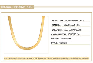 Αλυσίδα ατσάλινη, τύπου φίδι πλακέ, 4mm πάχος - 40cm μήκος, κίτρινο χρυσό