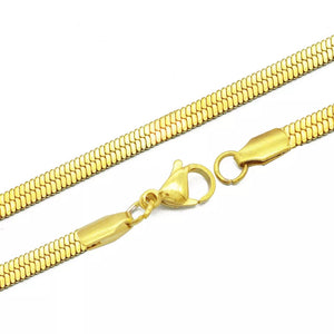 Αλυσίδα ατσάλινη, τύπου φίδι πλακέ, 3mm πάχος - 45cm μήκος, κίτρινο χρυσό 2102242