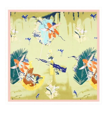 Μαντήλι τετράγωνο 60cm x 60cm, φλοράλ αφηρημένο, λαχανί- σομόν