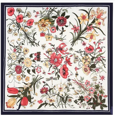 Μαντήλι τετράγωνο 60cm x 60cm, φλοράλ μπεζ - μπλε