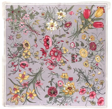 Μαντήλι τετράγωνο 60cm x 60cm, φλοράλ γκρι - λεμονί
