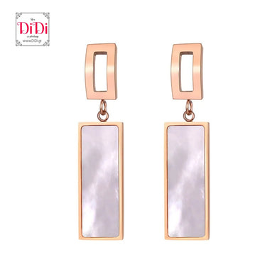 Ατσάλινα σκουλαρίκια καρφάκι στενόμακρο λευκό φίλντισι, σε ροζ χρυσό