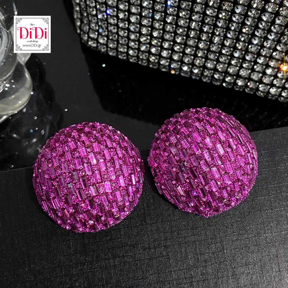Σκουλαρίκια στρας, καρφωτά στο αυτί 3cm, magenta στρας