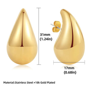 Σκουλαρίκια ατσάλινα δάκρυ 3cm, κίτρινο χρυσό 1611231G