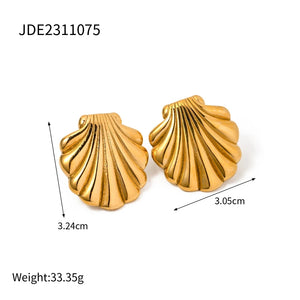 Ατσάλινα σκουλαρίκια καρφάκι, μεγάλες αχιβάδες, σε κίτρινο χρυσό 01032413