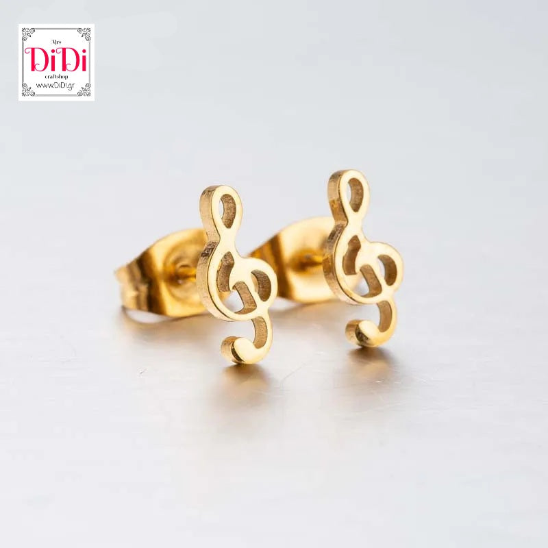 Ατσάλινα σκουλαρίκια νότες, χρυσό 18042422