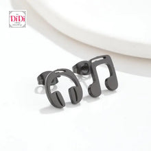 Φόρτωσε την φωτογραφία στο Gallery viewer, Ατσάλινα σκουλαρίκια ακουστικά - νότα, μαύρο 2302241