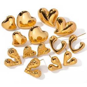 Ατσάλινα σκουλαρίκια καρδιές, καρφάκι, σε κίτρινο χρυσό 22022411