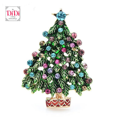 Καρφίτσα Χριστουγεννιάτικη - Δέντρο με στρας και γαλάζιο αστέρι