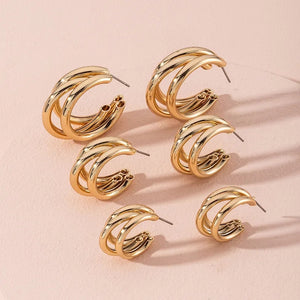 Σκουλαρίκια ατσάλινα, κρίκοι τριπλοί μεγάλοι 3cm, σε χρυσό χρώμα