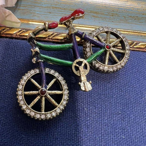 Καρφίτσα ποδήλατο με σμάλτο και στρας, αντικέ χρυσό 2712233