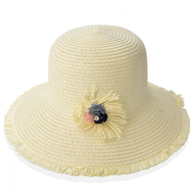Καπέλο ψάθινο μπεζ με λουλουδάκι