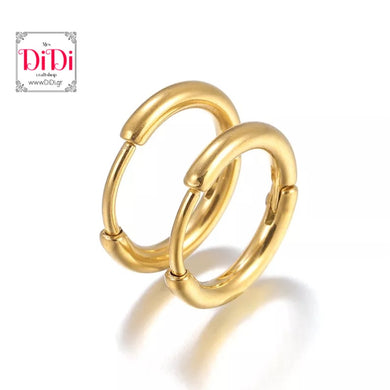 Ατσάλινα σκουλαρίκια κρίκοι στρογγυλεμένοι, σε χρυσό διαμέτρου 1,6cm