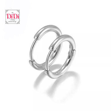 Ατσάλινα σκουλαρίκια κρίκοι στρογγυλεμένοι, σε ασημί διαμέτρου 1,4cm