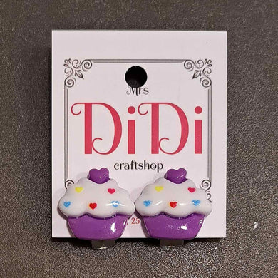Σκουλαρίκια παιδικά κλιπς, cupcakes μοβ