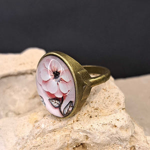 Δαχτυλίδι, γυάλινος θολος, με ροζ τριαντάφυλλα, σε μπρονζέ αντικέ 18052310