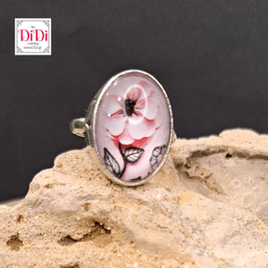 Δαχτυλίδι, γυάλινος θολος, με ροζ τριαντάφυλλα, σε ασημί 18052311