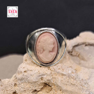 Δαχτυλίδι καμέο, ροζ φόντο και γυναικεία φιγούρα, ασημί 18052318