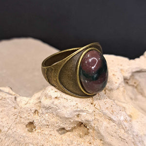 Δαχτυλίδι οβάλ, με πέτρωμα αχάτη, μπρονζέ 18052322