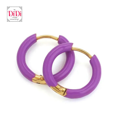 Ατσάλινα σκουλαρίκια κρίκοι στρογγυλεμένοι, επικαλυμμένοι με μοβ σμάλτο, διαμέτρου 1,8cm