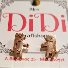 Φόρτωσε την φωτογραφία στο Gallery viewer, Ατσάλινα σκουλαρίκια γάτος &quot;thumb up&quot;, σε ροζ χρυσό