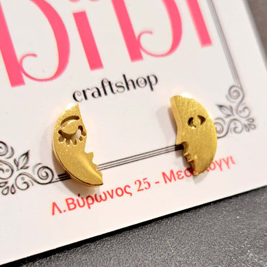 Ατσάλινα σκουλαρίκια φεγγάρια, χρυσό