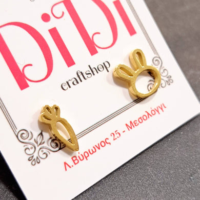 Ατσάλινα σκουλαρίκια καρότο - κουνελι, κίτρινο χρυσό