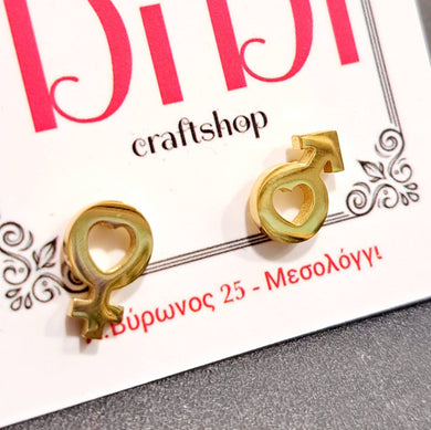 Ατσάλινα σκουλαρίκια θυληκο - αρσενικό, κίτρινο χρυσό