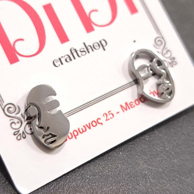 Ατσάλινα σκουλαρίκια πρόσωπα, ασημί