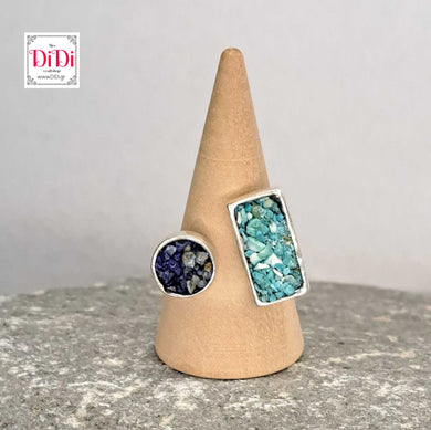 Δαχτυλίδι ορειχάλκινο με μπλε και τιρκουάζ ημιπολύτιμες πέτρες, σε ασημί 2306232