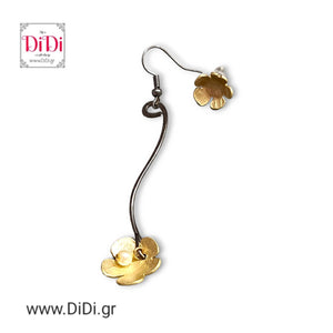 Σκουλαρίκια χειροποίητα ορειχάλκινα, λουλούδια, σε χρυσό αντικέ & ανθρακί