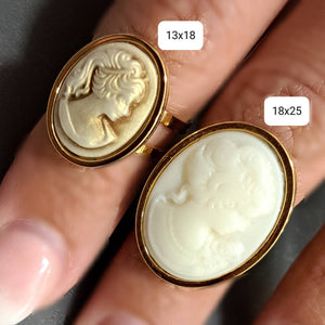 Δαχτυλίδι ατσάλινο καμέο 13mm x 18mm, λαδί γυναικεία φιγούρα, κίτρινο χρυσό