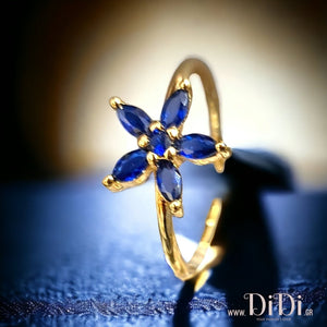 Δαχτυλίδι χάλκινο επιχρυσωμένο, με σχέδιο λουλούδι μπλε zircon