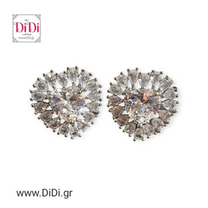Σκουλαρίκια με zircon, καρφωτά στο αυτί, καρδιά, ασημί 211236S