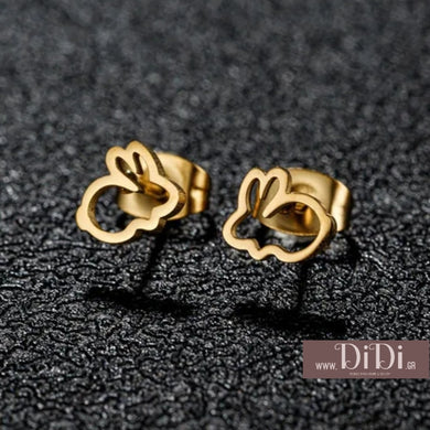 Ατσάλινα σκουλαρίκια κουνελάκια, κίτρινο χρυσό 711239