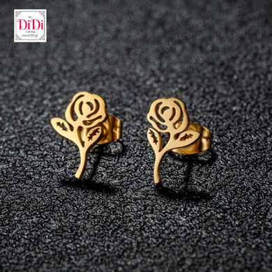 Ατσάλινα σκουλαρίκια τριαντάφυλλα, κίτρινο χρυσό 7112311